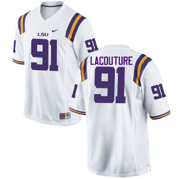 Men LSU Tigers #91 Christian LaCouture College Football Jerseys Game-White